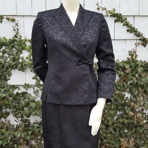 Le Suit Black Floral Skirt Blazer Jacket 2 Pc Set